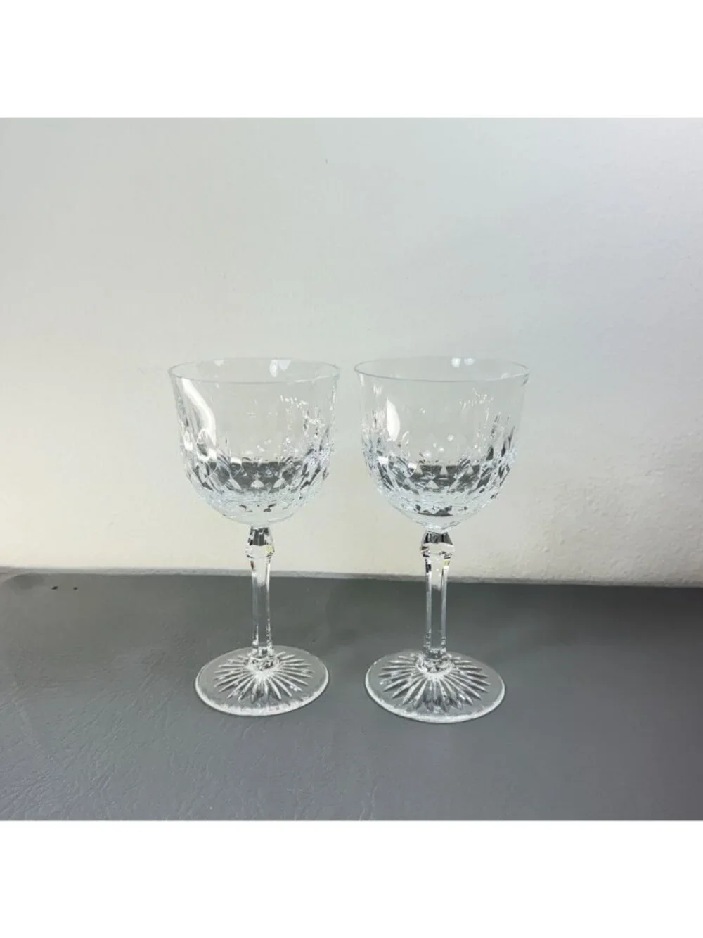 Vintage Josair German Cut Crystal Wine Glasses Set of 2 Lead Crystal Stemware